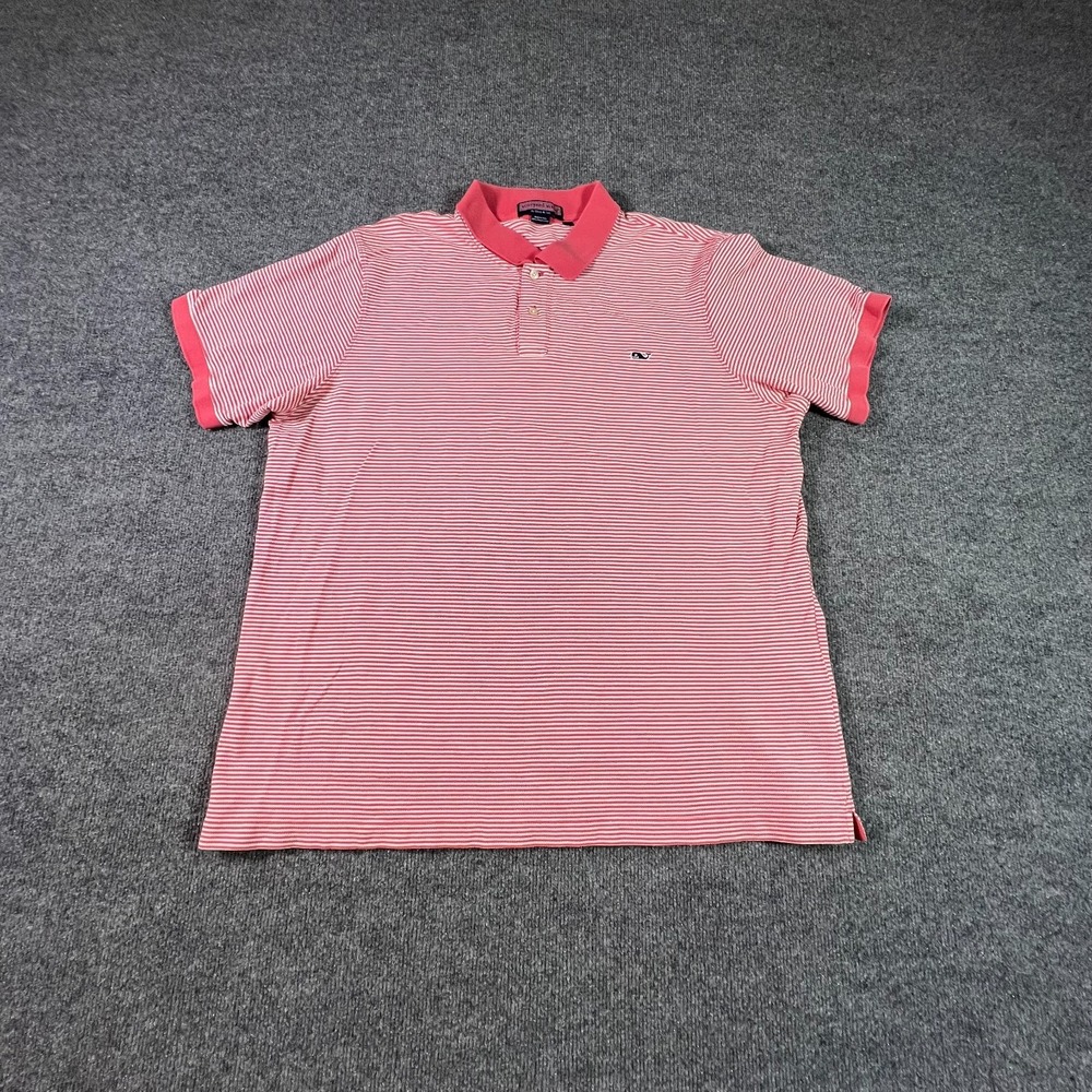 Vineyard Vines Polo Shirt Mens 2XL Red White Striped Pima Cotton Golf Short Slv